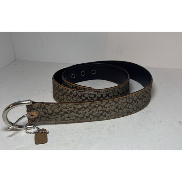 Vintage COACH Genuine Leather Belt Woven Jacquard Solid Brads Medium 3977 Y2K main image 4